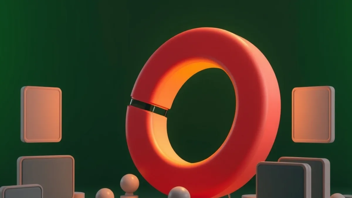 Red ring-shaped magnet surrounded by plain cards on a dark green background